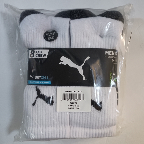 PUMA Mens Crew Sock 8 Pairs per Pack White Comfort Toe Cushioned Foot NWT - Picture 4 of 5